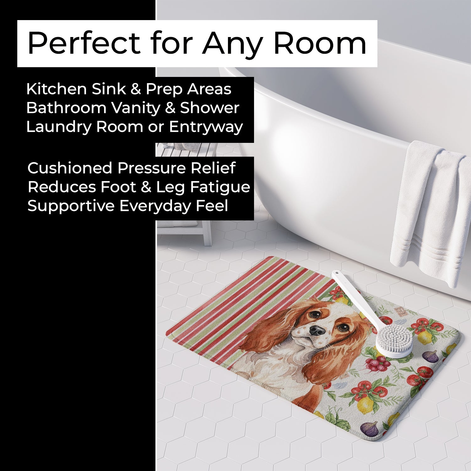 Blenheim English Toy Spaniel Vegetables Memory Foam Kitchen Mat Machine Washable Anti-Fatigue Cushion Comfort Bath or Kitchen Rug