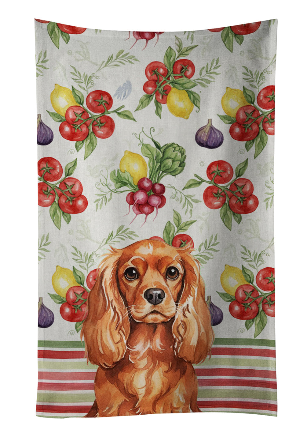 Ruby English Toy Spaniel Vegetables Kitchen Towel Velour Plush Front and Cotton Loop Back Machine Washable