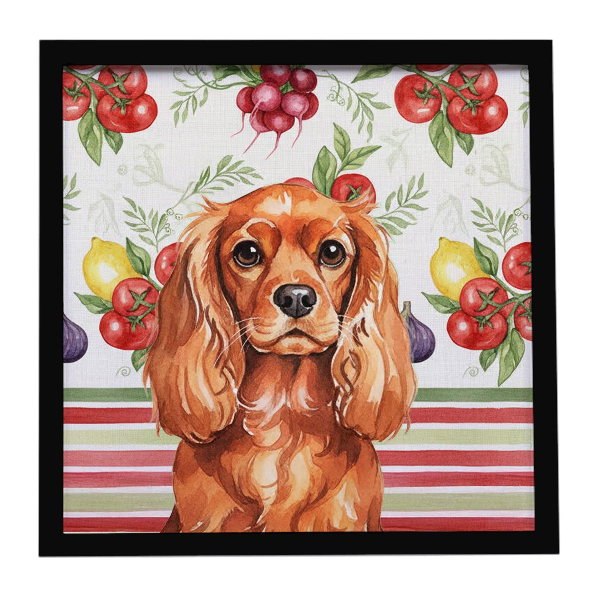 Ruby English Toy Spaniel Vegetables Framed Metal Print Bathroom, Kitchen, Office, Home Decor Wall Art Ready to Hang, Square, 8X8