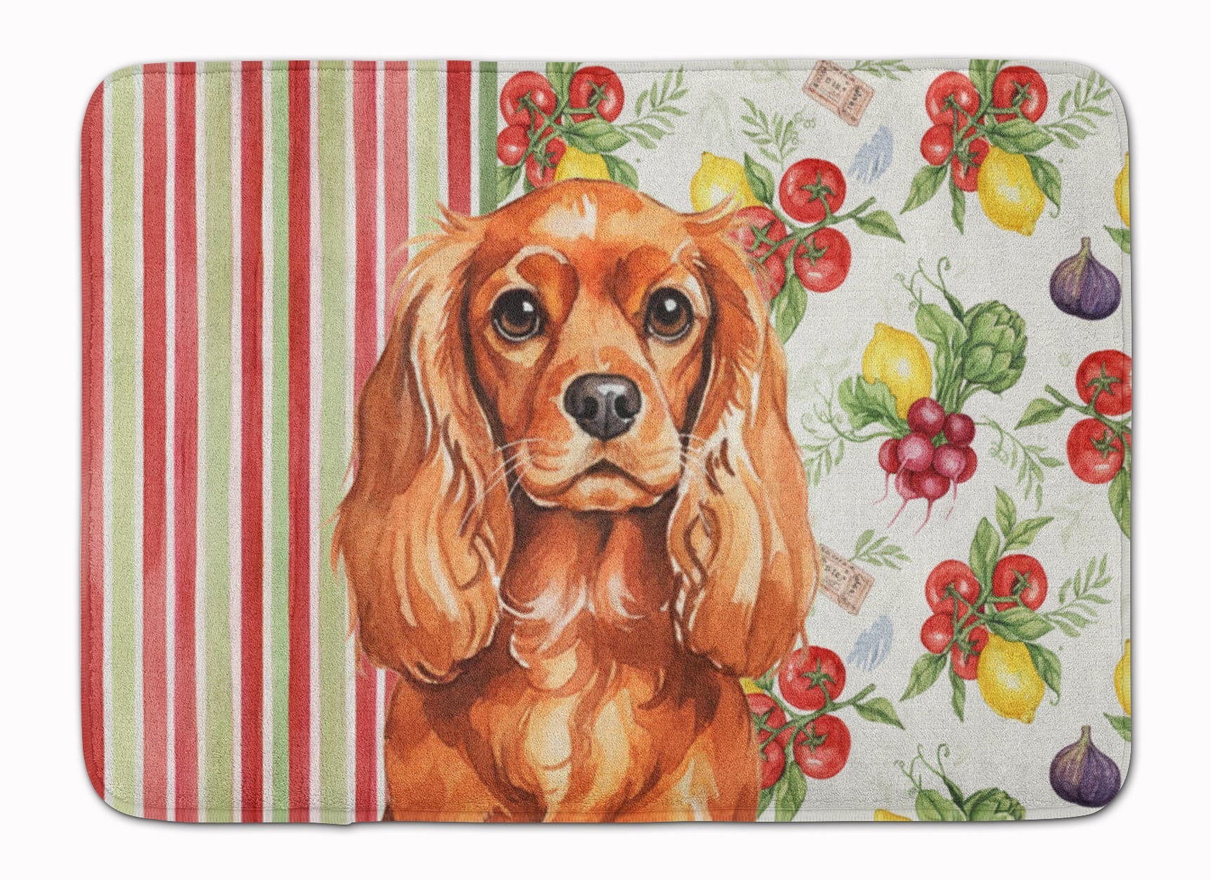 Ruby English Toy Spaniel Vegetables Memory Foam Kitchen Mat Machine Washable Anti-Fatigue Cushion Comfort Bath or Kitchen Rug
