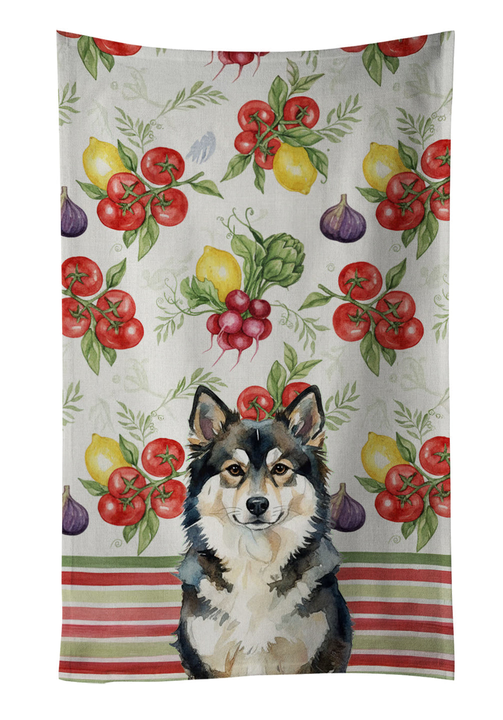 Finnish Lapphund Vegetables Kitchen Towel Velour Plush Front and Cotton Loop Back Machine Washable