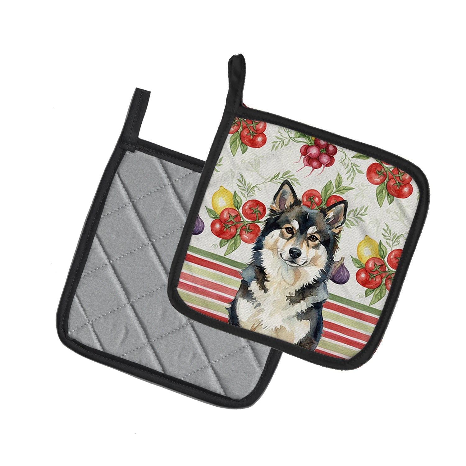 Finnish Lapphund Vegetables Pot Holder Set of 2 Heat Resistant Quilted Hot Pads 7.5 x 7.5 Inch, Insulated Kitchen Trivets for Cooking & Baking