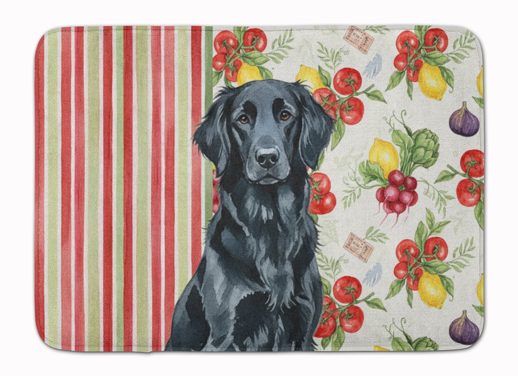 Black Flat-Coated Retriever Vegetables Memory Foam Kitchen Mat Machine Washable Anti-Fatigue Cushion Comfort Bath or Kitchen Rug