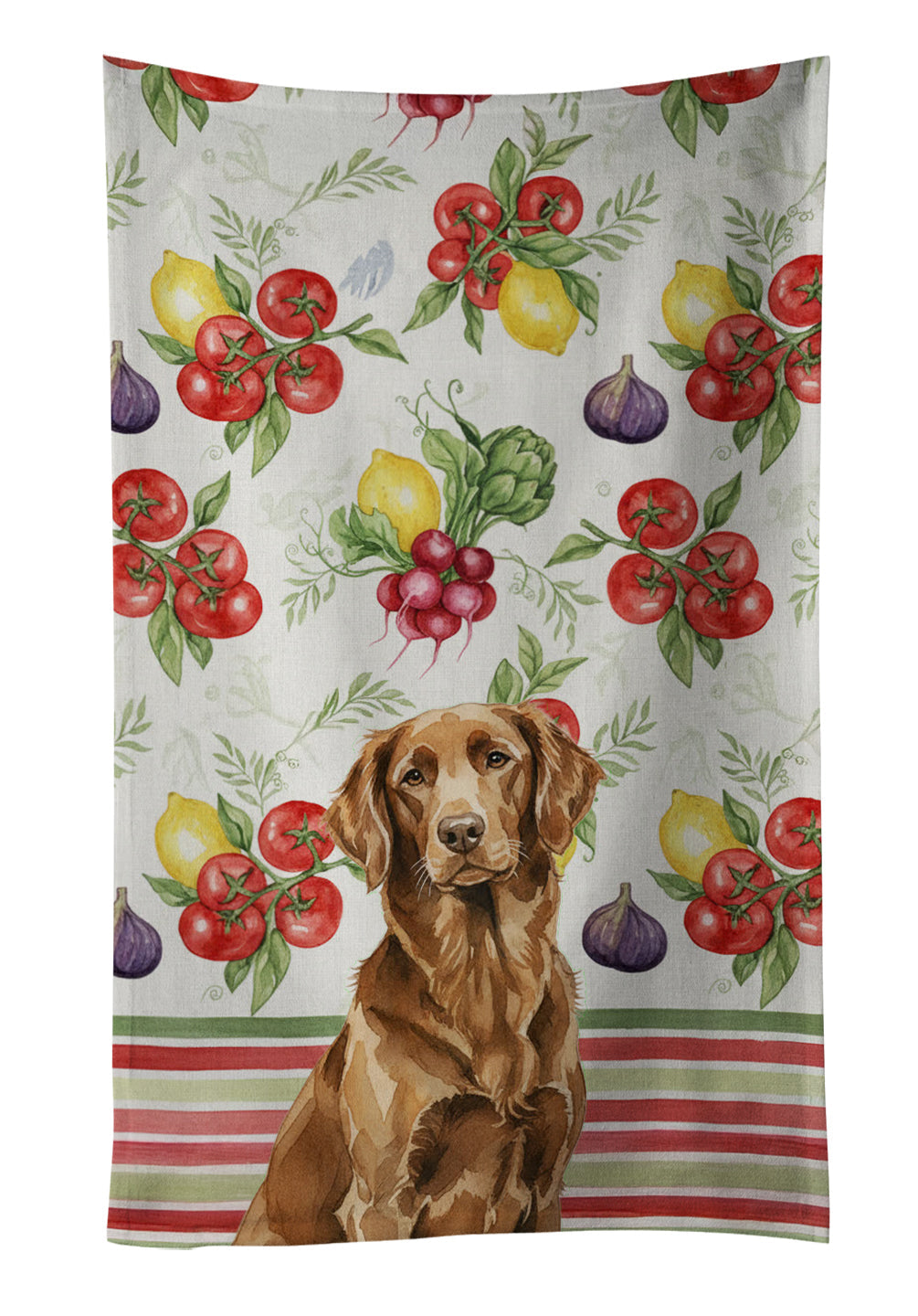Liver Flat-Coated Retriever Vegetables Kitchen Towel Velour Plush Front and Cotton Loop Back Machine Washable