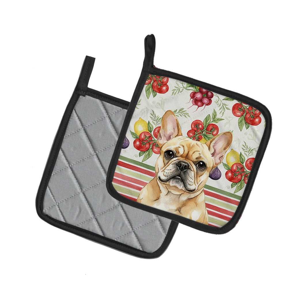 Fawn French Bulldog Vegetables Pot Holder Set of 2 Heat Resistant Quilted Hot Pads 7.5 x 7.5 Inch, Insulated Kitchen Trivets for Cooking & Baking