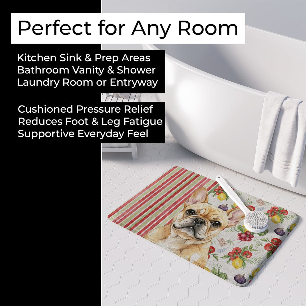 Fawn French Bulldog Vegetables Memory Foam Kitchen Mat Machine Washable Anti-Fatigue Cushion Comfort Bath or Kitchen Rug