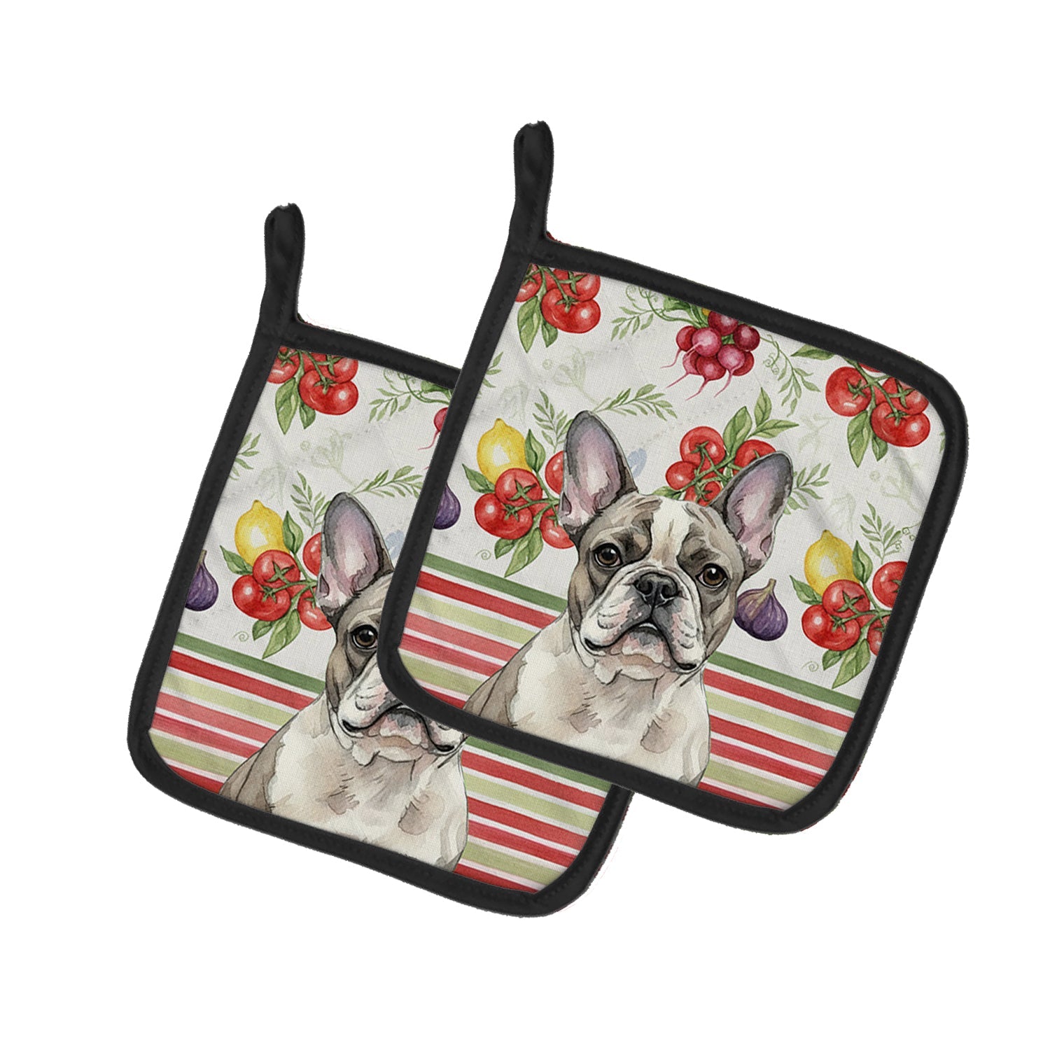 Pied French Bulldog Vegetables Pot Holder Set of 2 Heat Resistant Quilted Hot Pads 7.5 x 7.5 Inch, Insulated Kitchen Trivets for Cooking & Baking