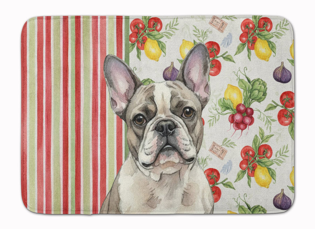 Pied French Bulldog Vegetables Memory Foam Kitchen Mat Machine Washable Anti-Fatigue Cushion Comfort Bath or Kitchen Rug