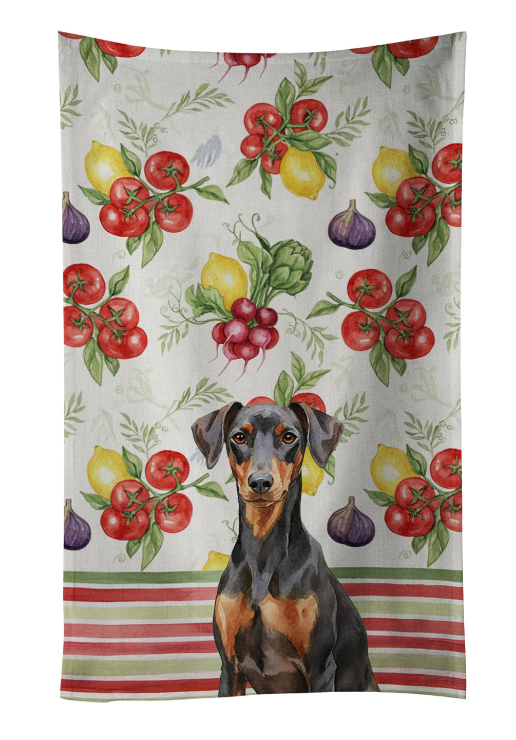German Pinscher Vegetables Kitchen Towel Velour Plush Front and Cotton Loop Back Machine Washable