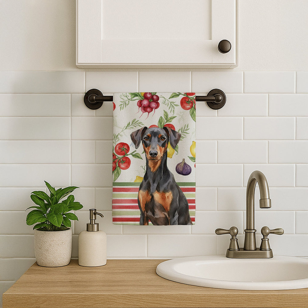 German Pinscher Vegetables Kitchen Towel Velour Plush Front and Cotton Loop Back Machine Washable