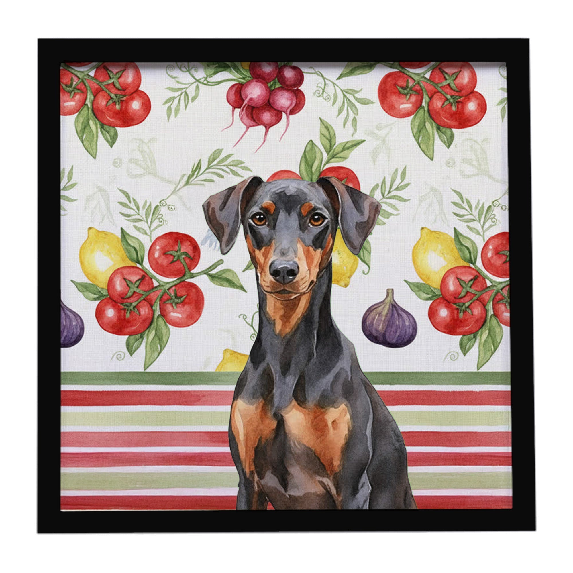 German Pinscher Vegetables Framed Metal Print Bathroom, Kitchen, Office, Home Decor Wall Art Ready to Hang, Square, 8X8