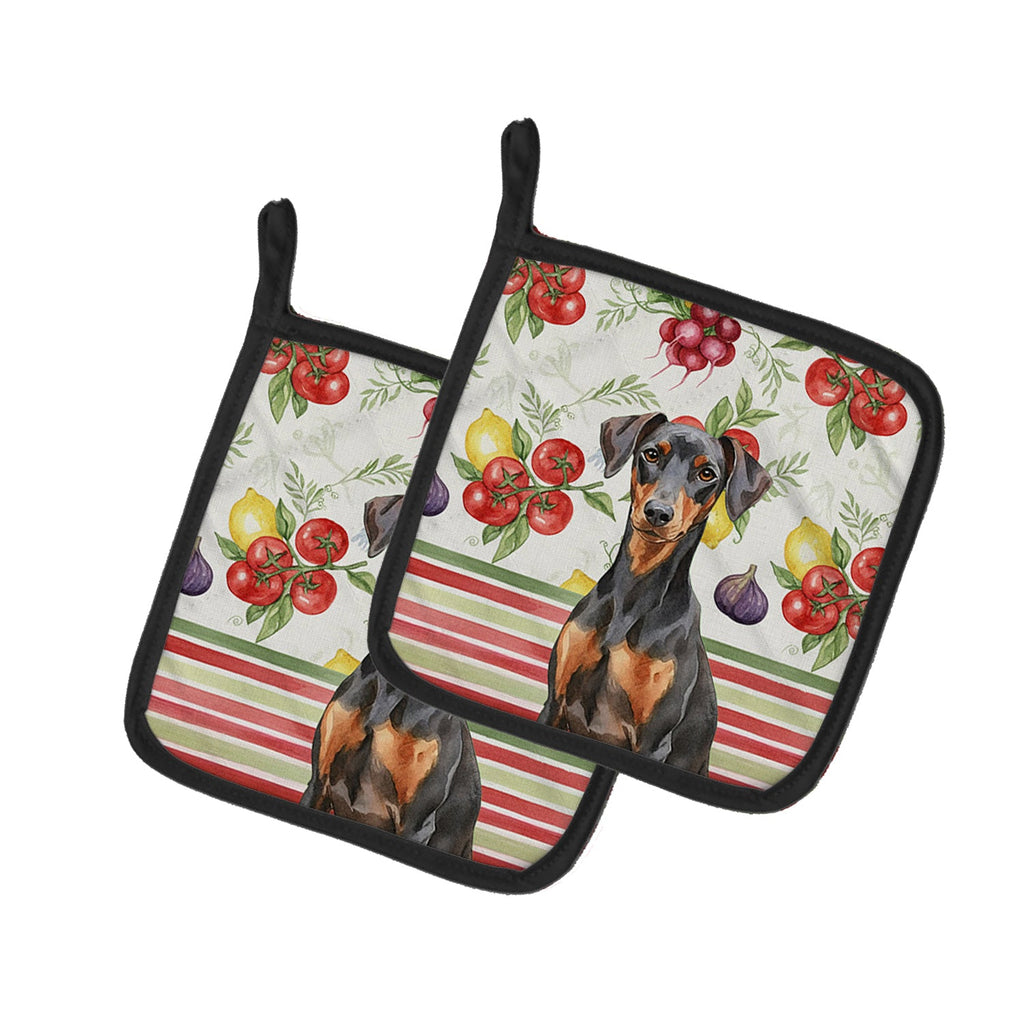 German Pinscher Vegetables Pot Holder Set of 2 Heat Resistant Quilted Hot Pads 7.5 x 7.5 Inch, Insulated Kitchen Trivets for Cooking & Baking