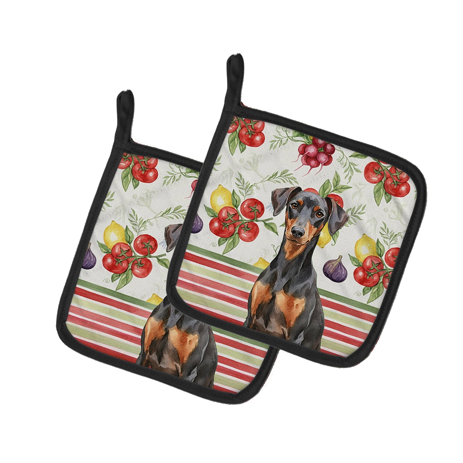 German Pinscher Vegetables Pot Holder Set of 2 Heat Resistant Quilted Hot Pads 7.5 x 7.5 Inch, Insulated Kitchen Trivets for Cooking & Baking