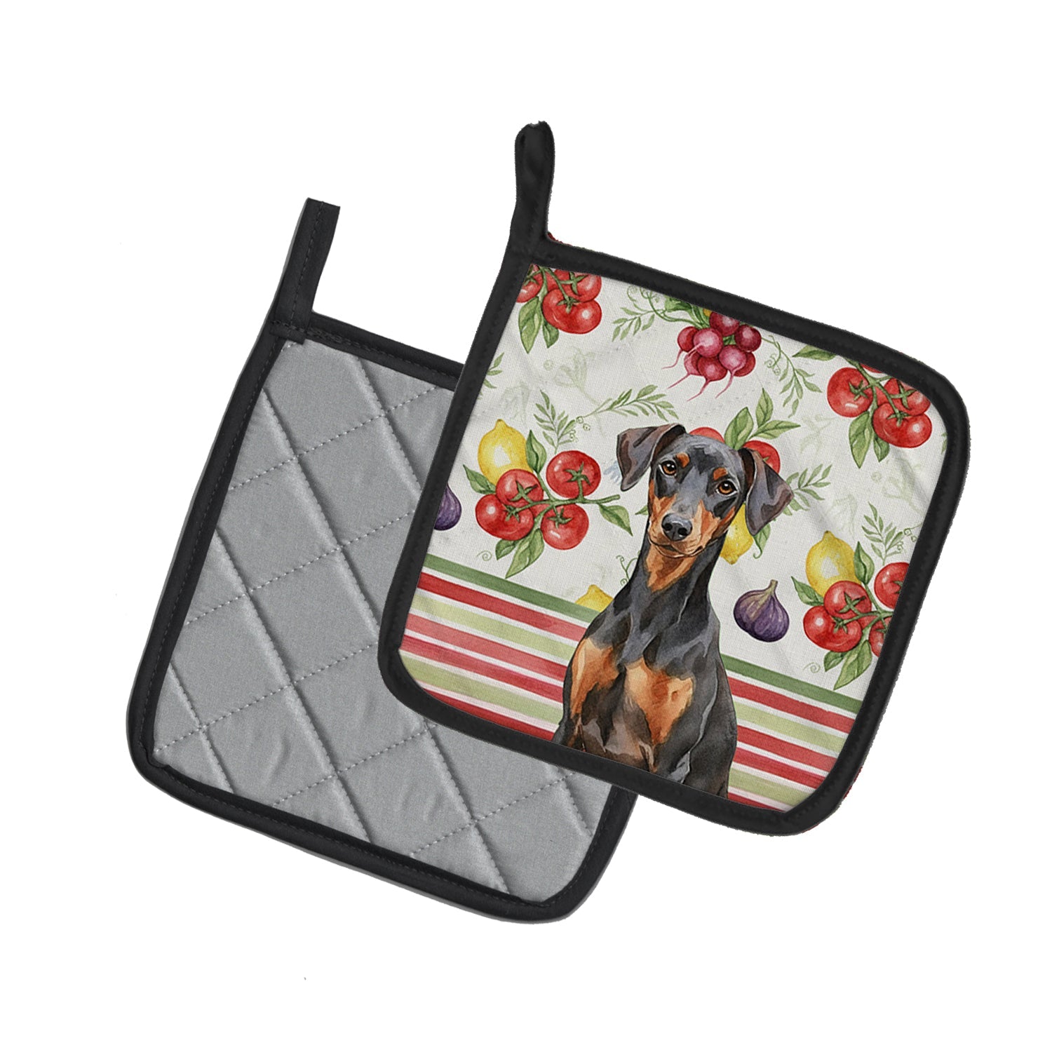 German Pinscher Vegetables Pot Holder Set of 2 Heat Resistant Quilted Hot Pads 7.5 x 7.5 Inch, Insulated Kitchen Trivets for Cooking & Baking
