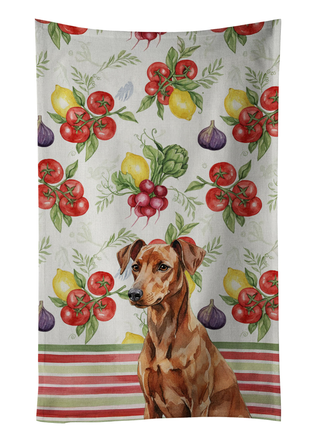 Red German Pinscher Vegetables Kitchen Towel Velour Plush Front and Cotton Loop Back Machine Washable