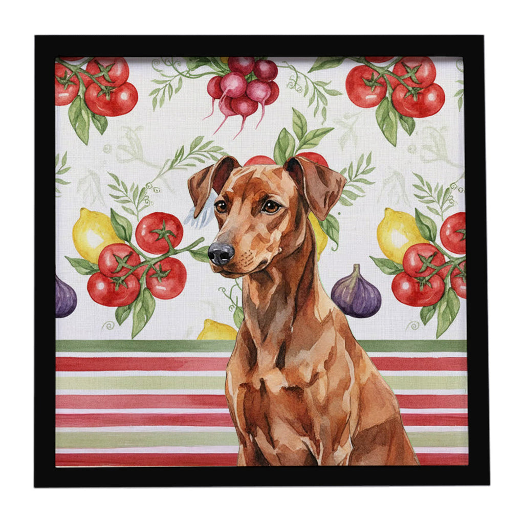 Red German Pinscher Vegetables Framed Metal Print Bathroom, Kitchen, Office, Home Decor Wall Art Ready to Hang, Square, 8X8