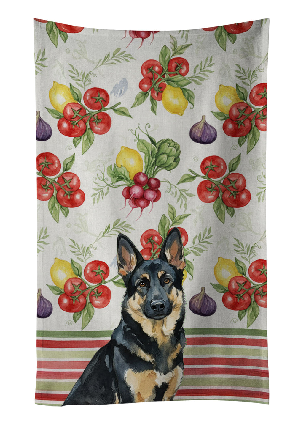 Black and Tan German Shepherd Vegetables Kitchen Towel Velour Plush Front and Cotton Loop Back Machine Washable
