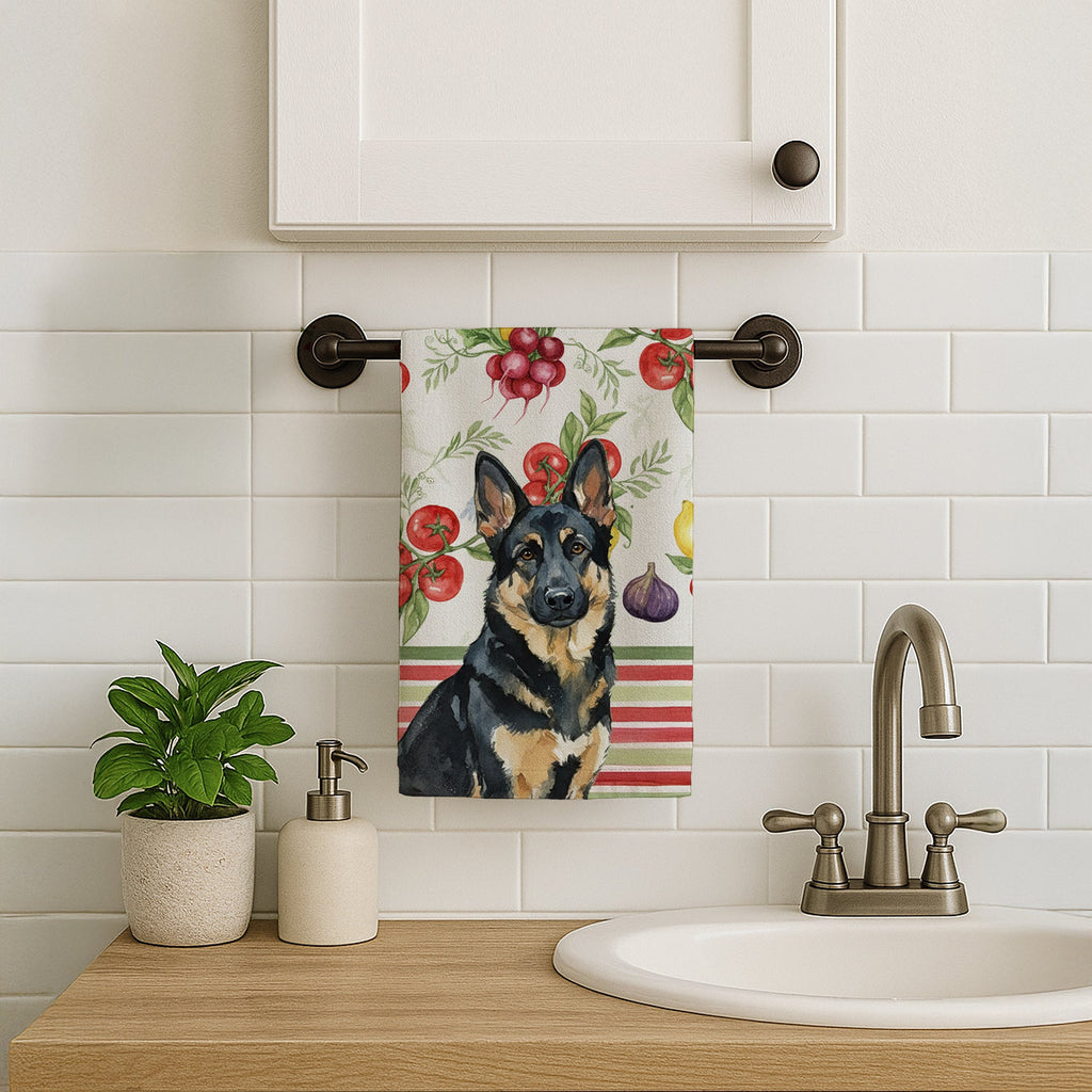 Black and Tan German Shepherd Vegetables Kitchen Towel Velour Plush Front and Cotton Loop Back Machine Washable