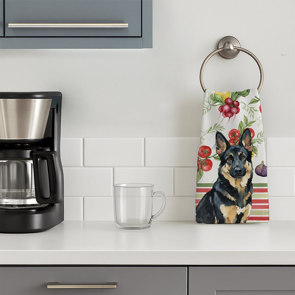 Black and Tan German Shepherd Vegetables Kitchen Towel Velour Plush Front and Cotton Loop Back Machine Washable