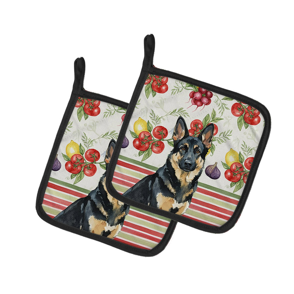 Black and Tan German Shepherd Vegetables Pot Holder Set of 2 Heat Resistant Quilted Hot Pads 7.5 x 7.5 Inch, Insulated Kitchen Trivets for Cooking & Baking