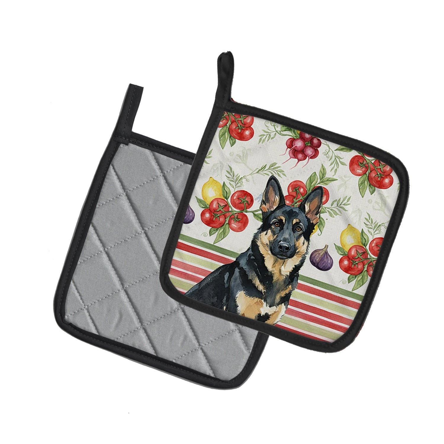 Black and Tan German Shepherd Vegetables Pot Holder Set of 2 Heat Resistant Quilted Hot Pads 7.5 x 7.5 Inch, Insulated Kitchen Trivets for Cooking & Baking