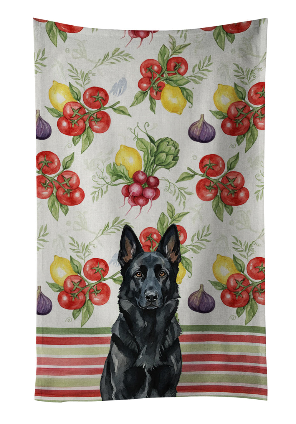 Black German Shepherd Vegetables Kitchen Towel Velour Plush Front and Cotton Loop Back Machine Washable