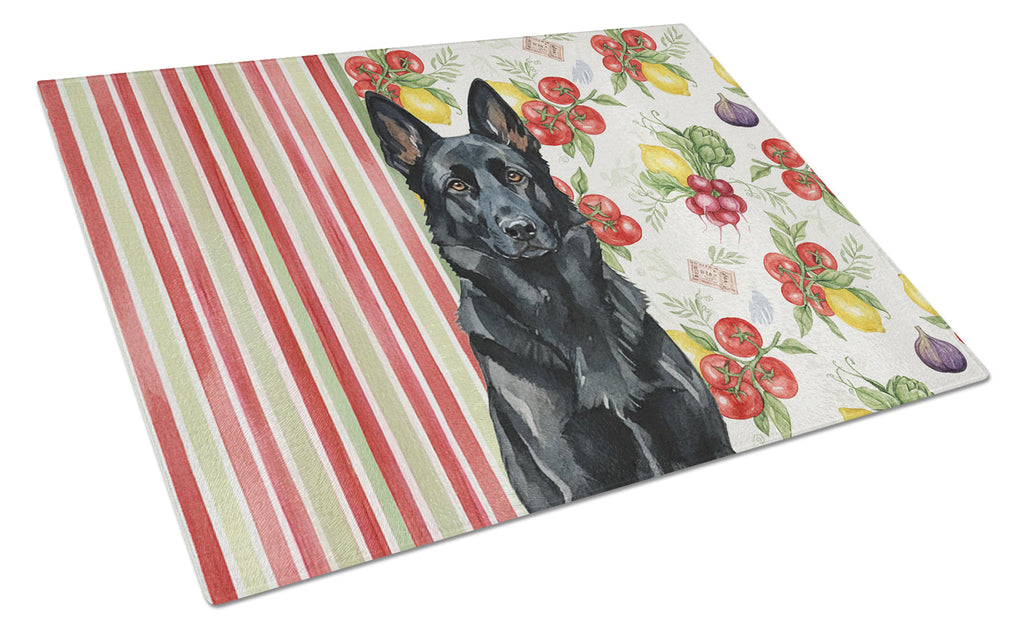Black German Shepherd Vegetables Cutting Board Tempered Glass Kitchen Cutting Surface, Heat Resistant Chopping, Non-Slip Feet, Food Prep & Serving