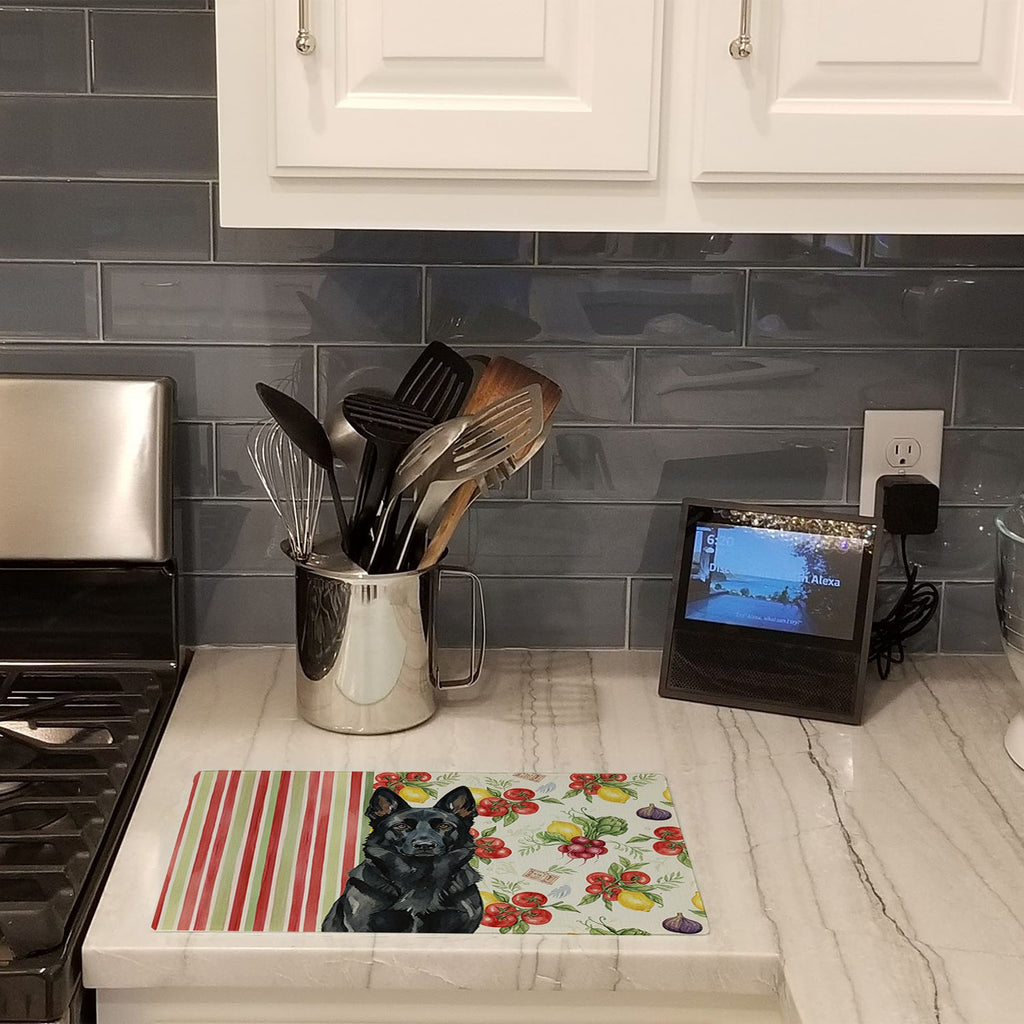 Black German Shepherd Vegetables Cutting Board Tempered Glass Kitchen Cutting Surface, Heat Resistant Chopping, Non-Slip Feet, Food Prep & Serving