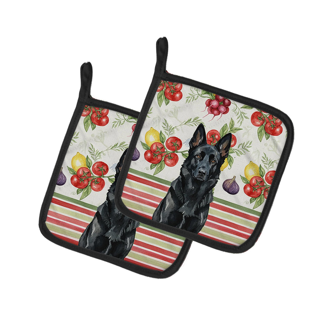 Black German Shepherd Vegetables Pot Holder Set of 2 Heat Resistant Quilted Hot Pads 7.5 x 7.5 Inch, Insulated Kitchen Trivets for Cooking & Baking