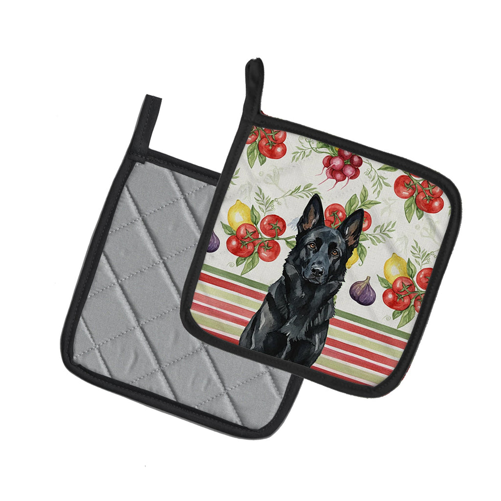 Black German Shepherd Vegetables Pot Holder Set of 2 Heat Resistant Quilted Hot Pads 7.5 x 7.5 Inch, Insulated Kitchen Trivets for Cooking & Baking