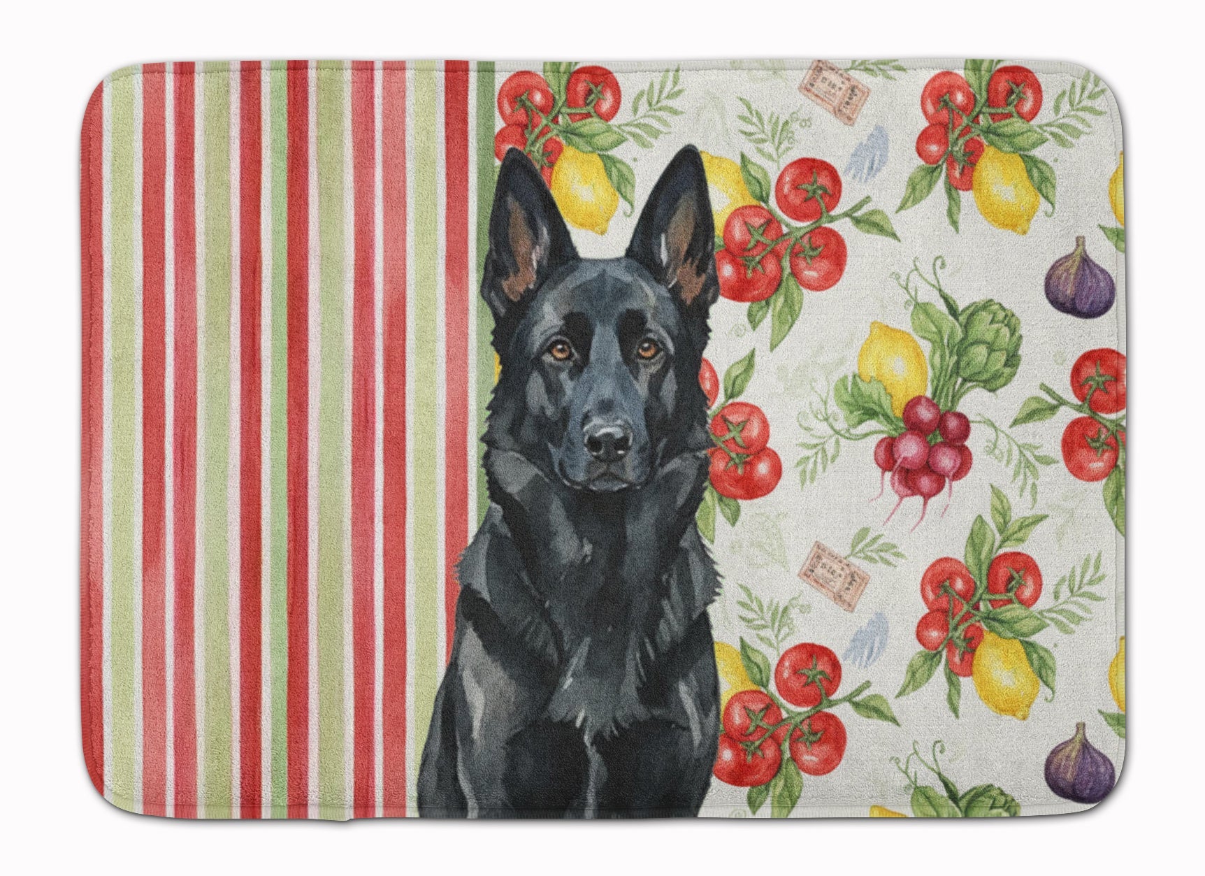 Black German Shepherd Vegetables Memory Foam Kitchen Mat Machine Washable Anti-Fatigue Cushion Comfort Bath or Kitchen Rug