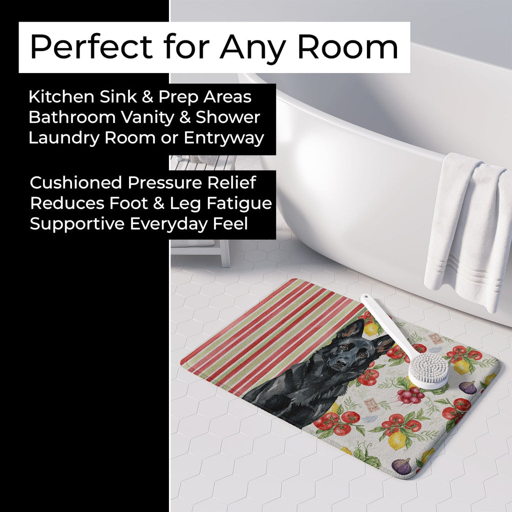 Black German Shepherd Vegetables Memory Foam Kitchen Mat Machine Washable Anti-Fatigue Cushion Comfort Bath or Kitchen Rug