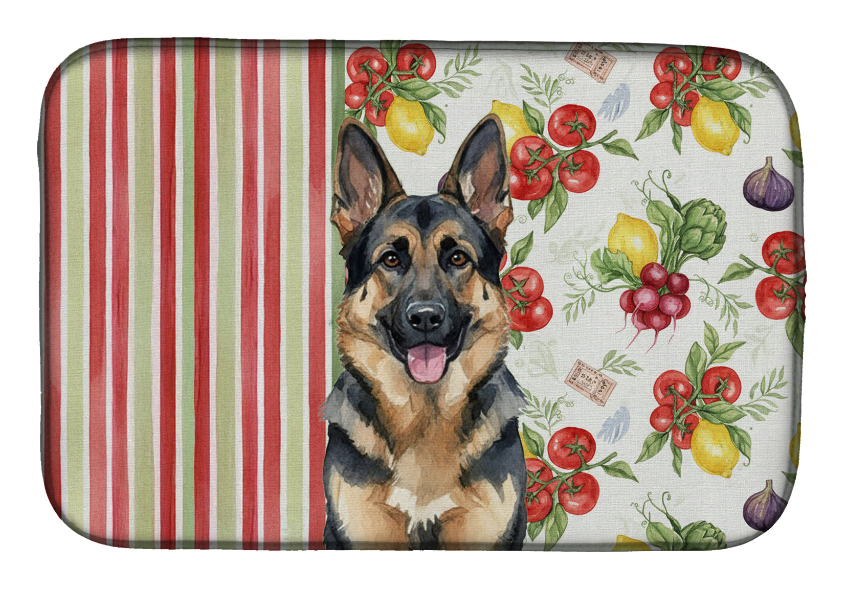 German Shepherd Vegetables Dish Drying Mat Absorbent Dish Drying Mat Pad for Kitchen Counter Dish Drainer Mat for Countertop, 14 x 21", Multicolor
