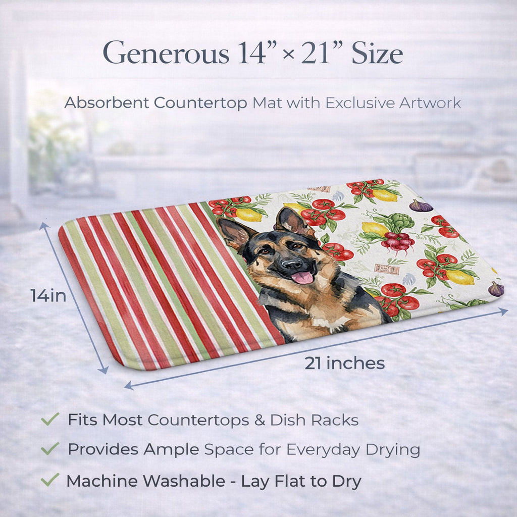German Shepherd Vegetables Dish Drying Mat Absorbent Dish Drying Mat Pad for Kitchen Counter Dish Drainer Mat for Countertop, 14 x 21", Multicolor