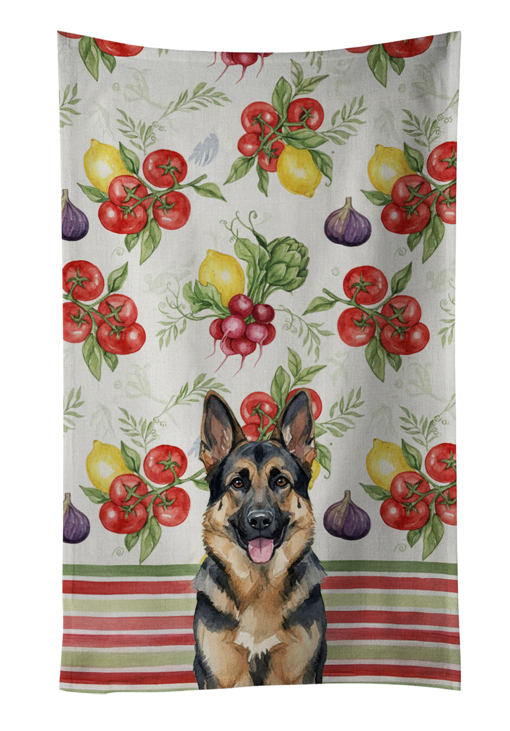 German Shepherd Vegetables Kitchen Towel Velour Plush Front and Cotton Loop Back Machine Washable