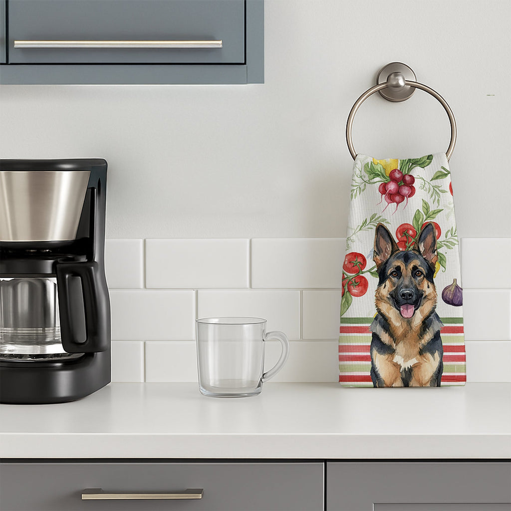 German Shepherd Vegetables Kitchen Towel Velour Plush Front and Cotton Loop Back Machine Washable