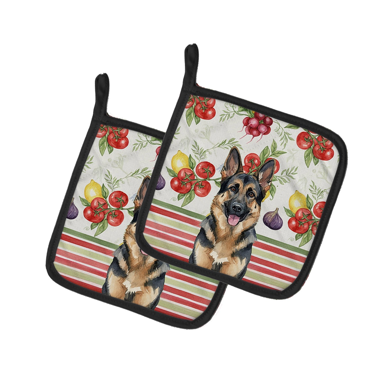 German Shepherd Vegetables Pot Holder Set of 2 Heat Resistant Quilted Hot Pads 7.5 x 7.5 Inch, Insulated Kitchen Trivets for Cooking & Baking