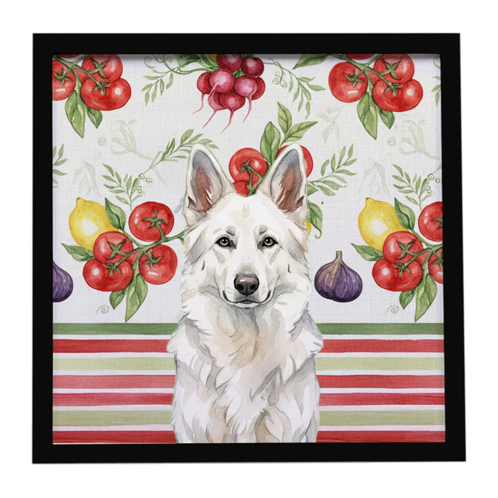 White German Shepherd Vegetables Framed Metal Print Bathroom, Kitchen, Office, Home Decor Wall Art Ready to Hang, Square, 8X8