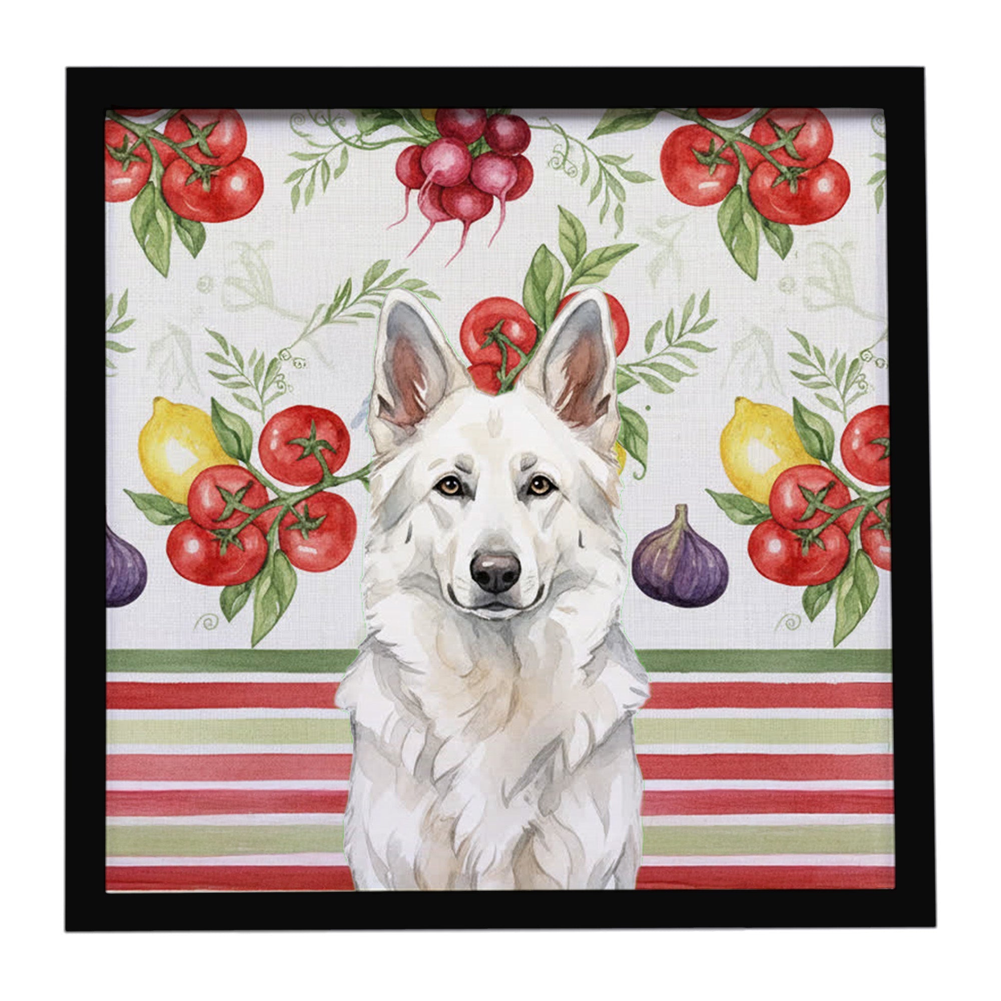 White German Shepherd Vegetables Framed Metal Print Bathroom, Kitchen, Office, Home Decor Wall Art Ready to Hang, Square, 8X8