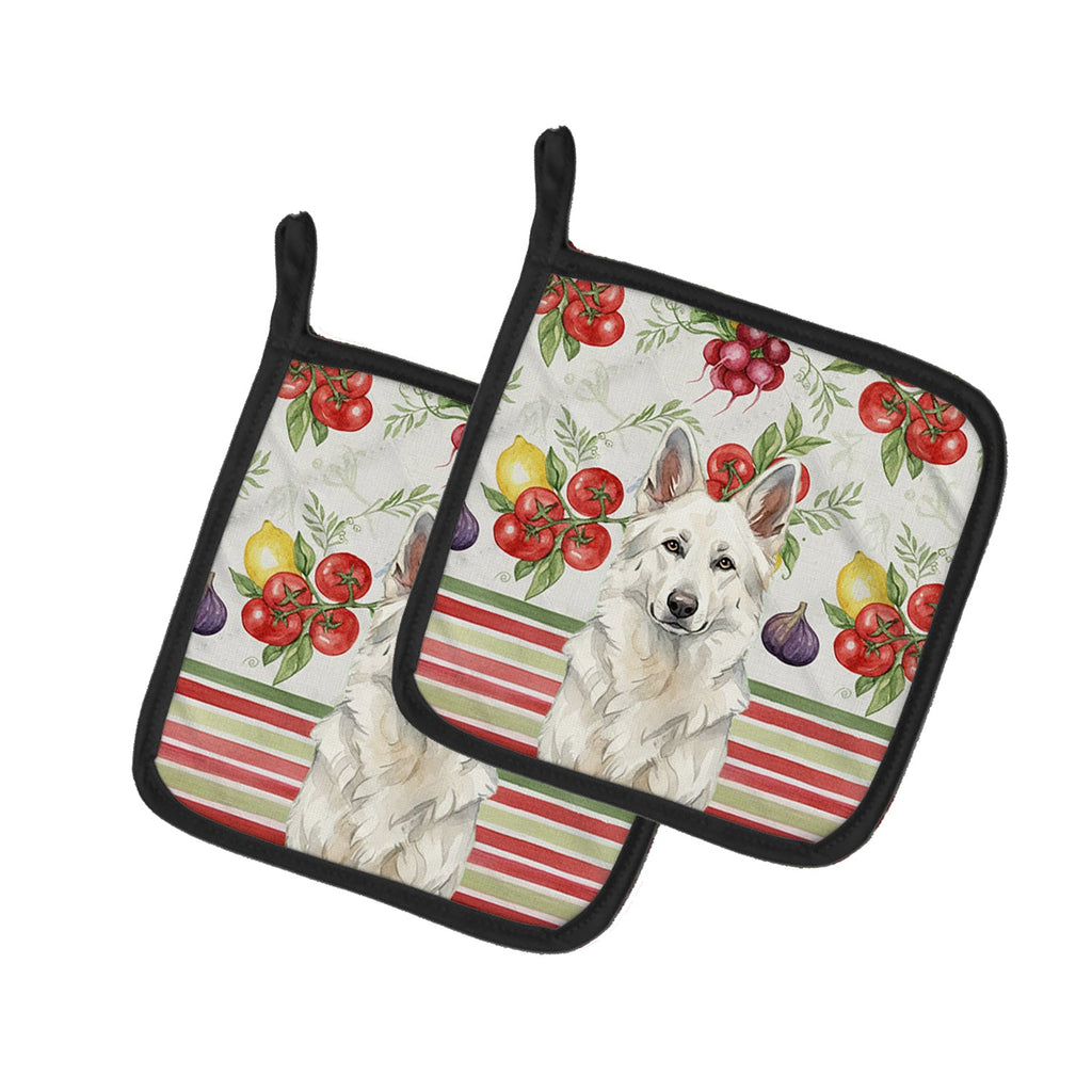 White German Shepherd Vegetables Pot Holder Set of 2 Heat Resistant Quilted Hot Pads 7.5 x 7.5 Inch, Insulated Kitchen Trivets for Cooking & Baking