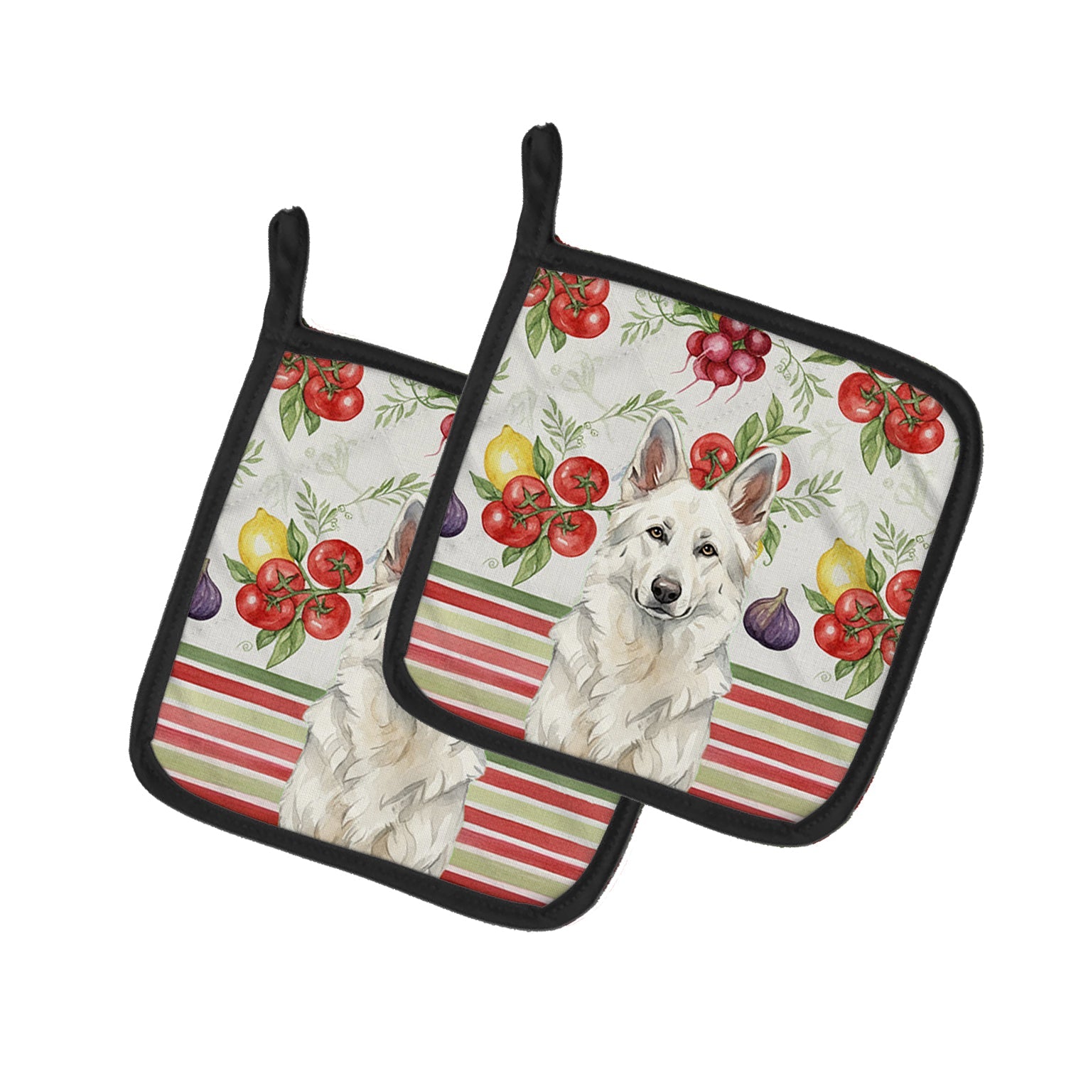 White German Shepherd Vegetables Pot Holder Set of 2 Heat Resistant Quilted Hot Pads 7.5 x 7.5 Inch, Insulated Kitchen Trivets for Cooking & Baking