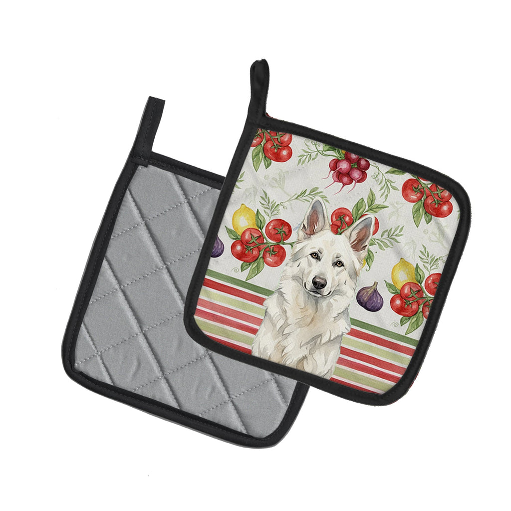 White German Shepherd Vegetables Pot Holder Set of 2 Heat Resistant Quilted Hot Pads 7.5 x 7.5 Inch, Insulated Kitchen Trivets for Cooking & Baking