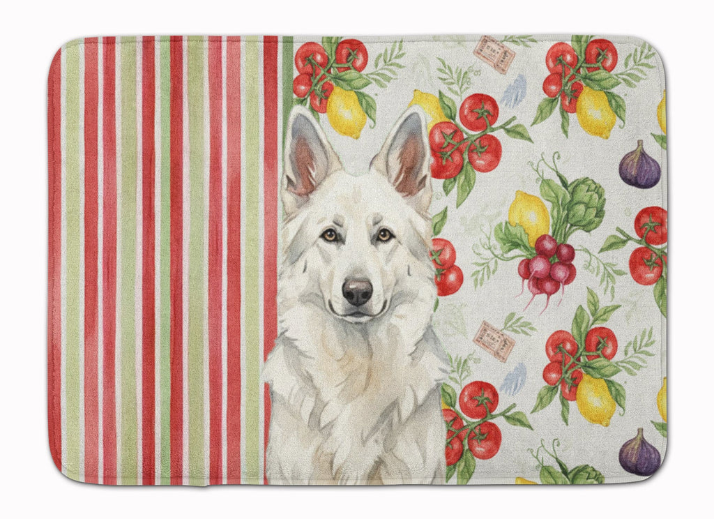 White German Shepherd Vegetables Memory Foam Kitchen Mat Machine Washable Anti-Fatigue Cushion Comfort Bath or Kitchen Rug
