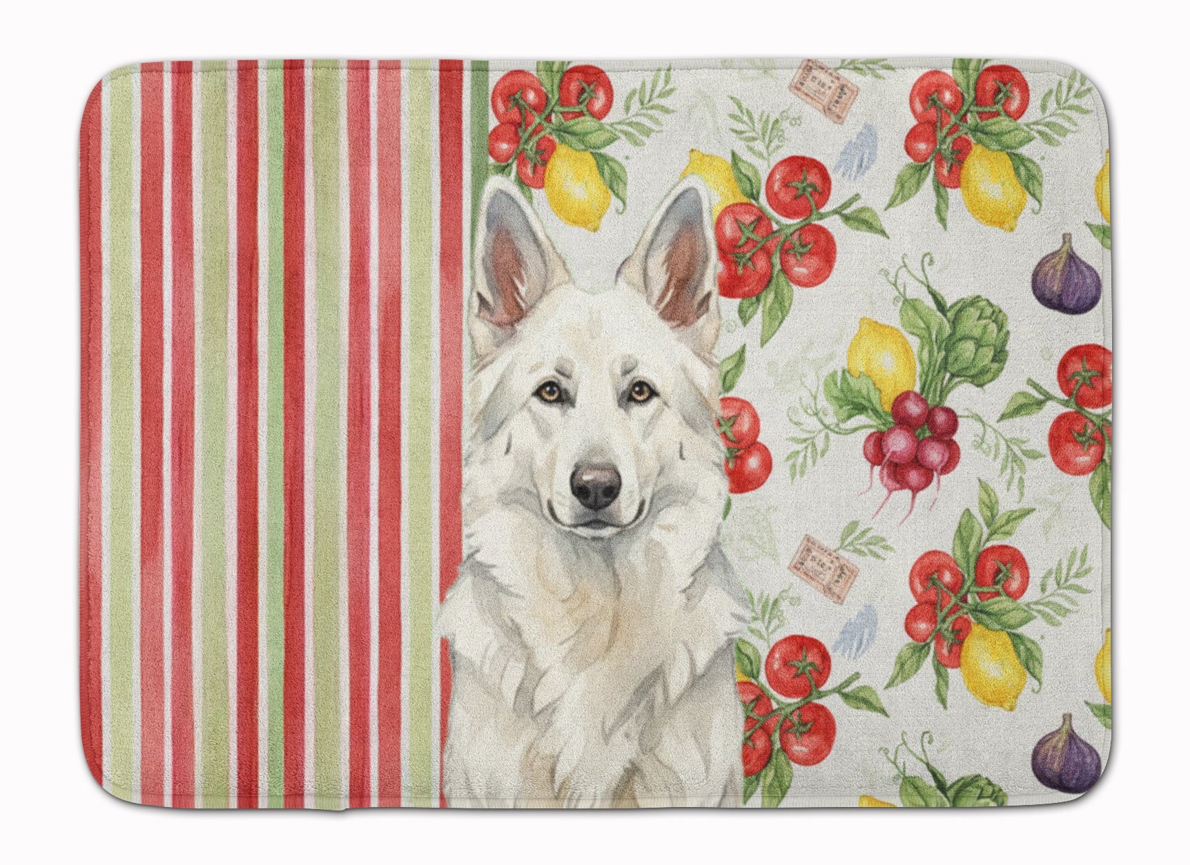 White German Shepherd Vegetables Memory Foam Kitchen Mat Machine Washable Anti-Fatigue Cushion Comfort Bath or Kitchen Rug