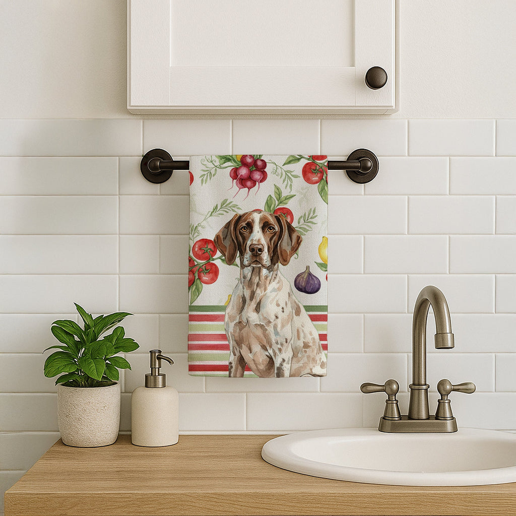 German Shorthaired Pointer Vegetables Kitchen Towel Velour Plush Front and Cotton Loop Back Machine Washable