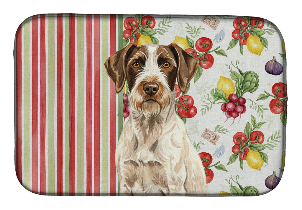 Liver and White German Wirehaired Pointer Vegetables Dish Drying Mat Absorbent Dish Drying Mat Pad for Kitchen Counter Dish Drainer Mat for Countertop, 14 x 21", Multicolor