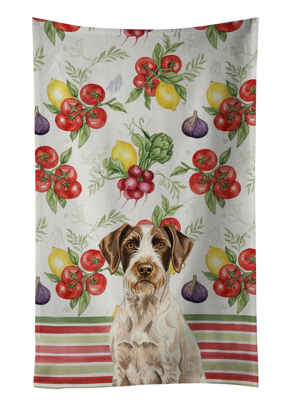 Liver and White German Wirehaired Pointer Vegetables Kitchen Towel Velour Plush Front and Cotton Loop Back Machine Washable
