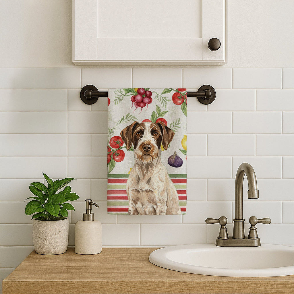 Liver and White German Wirehaired Pointer Vegetables Kitchen Towel Velour Plush Front and Cotton Loop Back Machine Washable