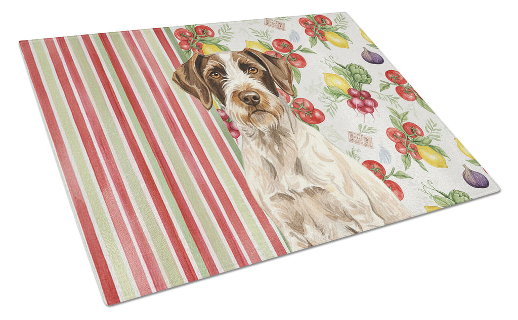 Liver and White German Wirehaired Pointer Vegetables Cutting Board Tempered Glass Kitchen Cutting Surface, Heat Resistant Chopping, Non-Slip Feet, Food Prep & Serving