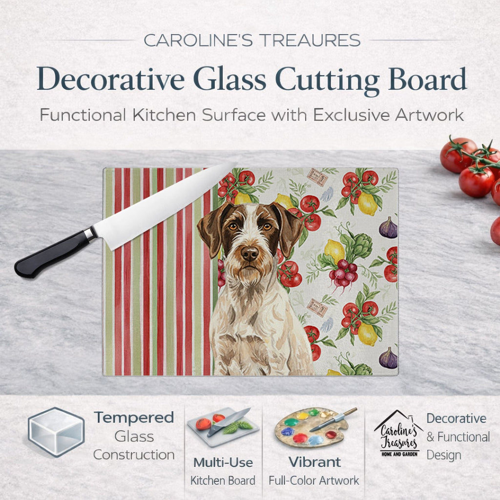 Liver and White German Wirehaired Pointer Vegetables Cutting Board Tempered Glass Kitchen Cutting Surface, Heat Resistant Chopping, Non-Slip Feet, Food Prep & Serving